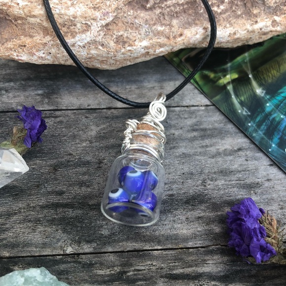 Evil Eye Protection Bottle Necklace Wire Wrapped - in Silver Wire - Picture 5 of 10